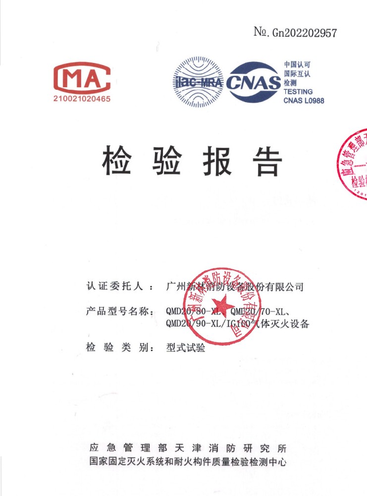 IG100/20MPa 气体灭火系统 检验报告
