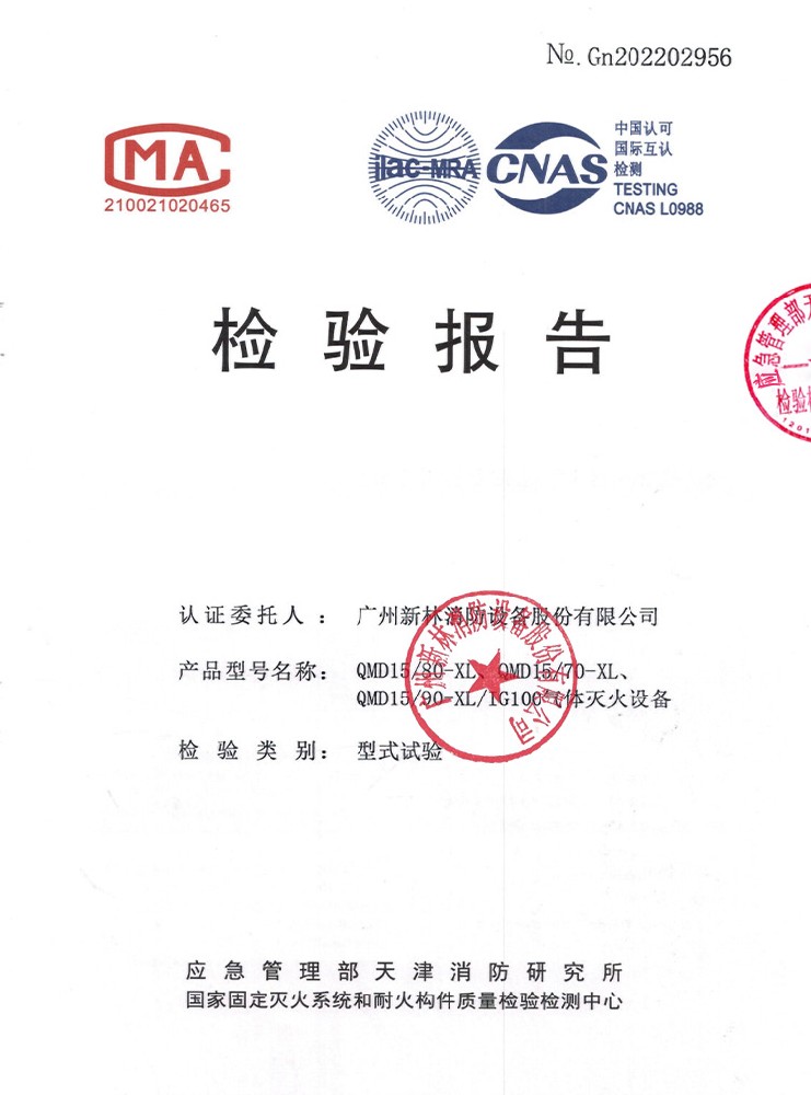 IG100/15MPa 气体灭火系统 检验报告